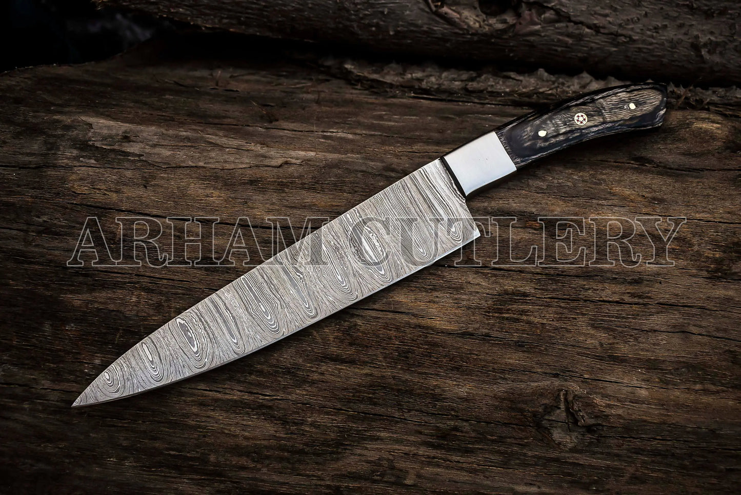 Damascus Steel 5 PCS Hand Forged Chef Knife Set With Leather Roll Kit Arham Cutlery