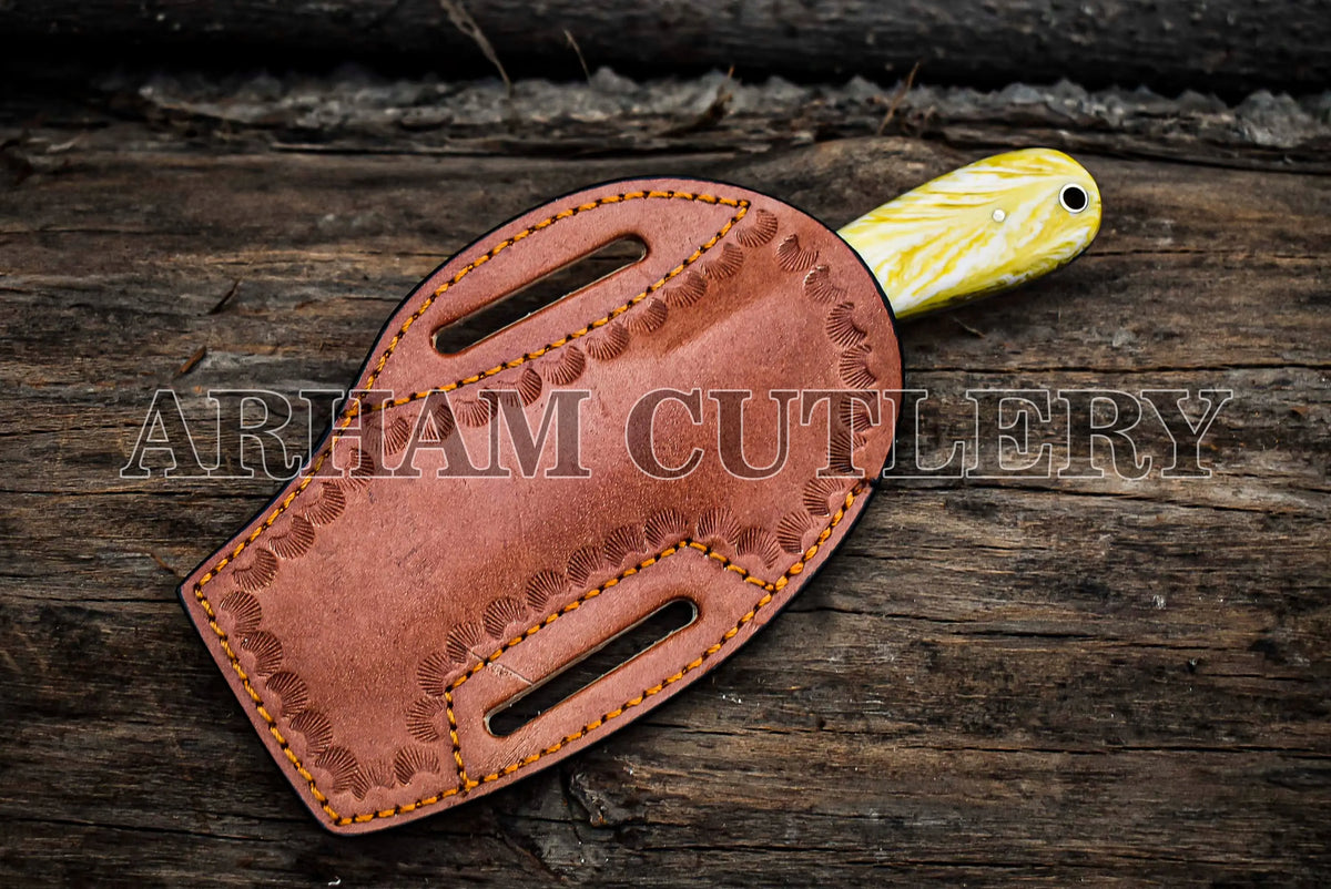 Custom Hand forged Cowboy Bull Cutter Knife With Leather Sheath - Arham Cutlery