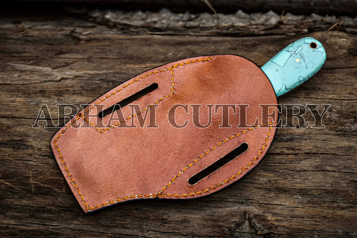 Handmade Cowboy Bull Cutter Knife With Leather Sheath - Arham Cutlery