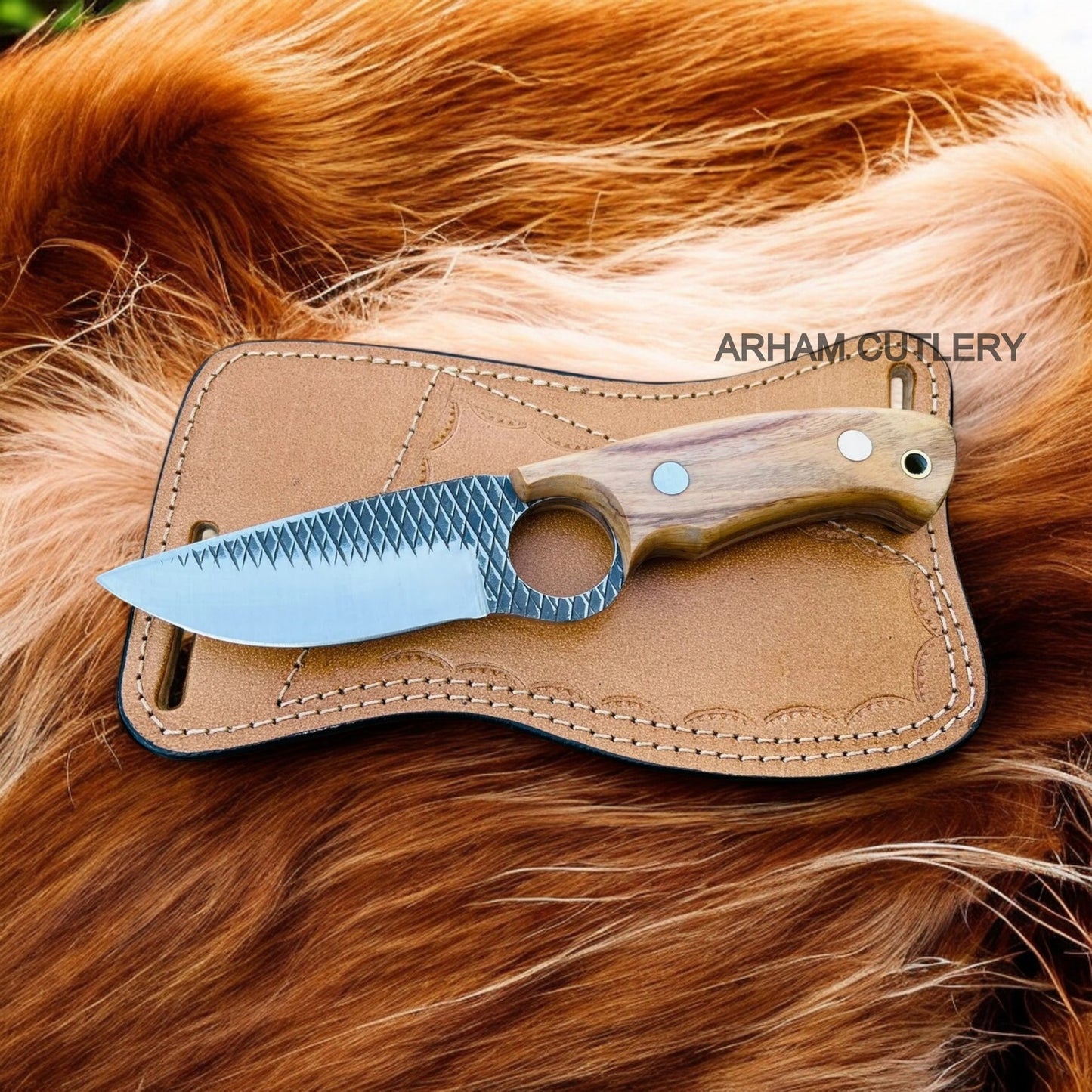 Olive Wood Handmade Rasp File Knife With Leather Sheath Best Fixed Blade