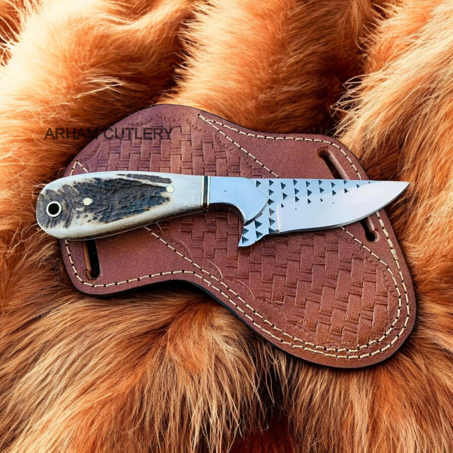 Rasp File Knife With Stag Horn Handle and Steel Bolster