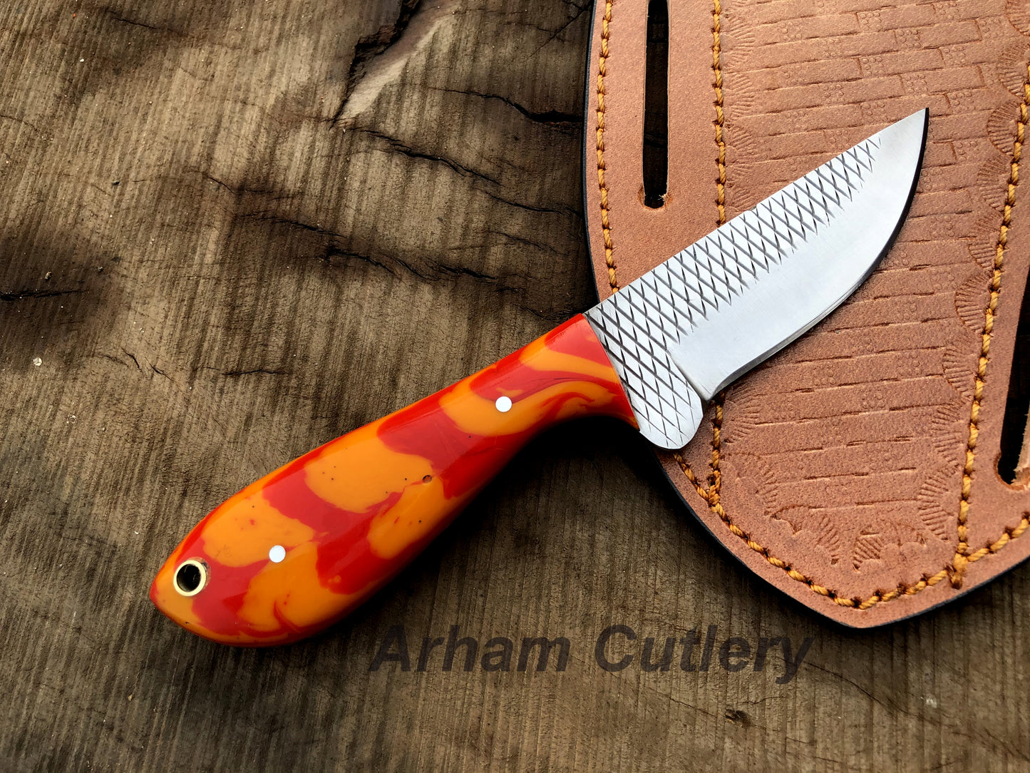 Custom Made Ferrier Rasp File Skinning Knife With Cross Draw Leather Sheath , Arham Cutlery