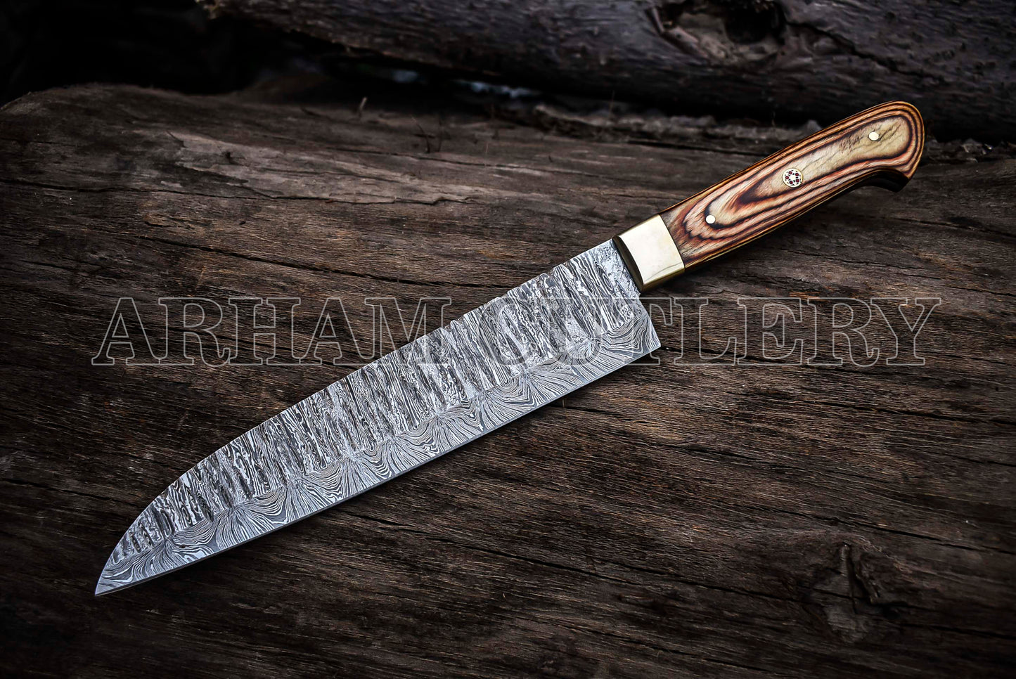 Hand Forged Damascus Steel Kitchen Knife Chef Set With Leather Roll Kit