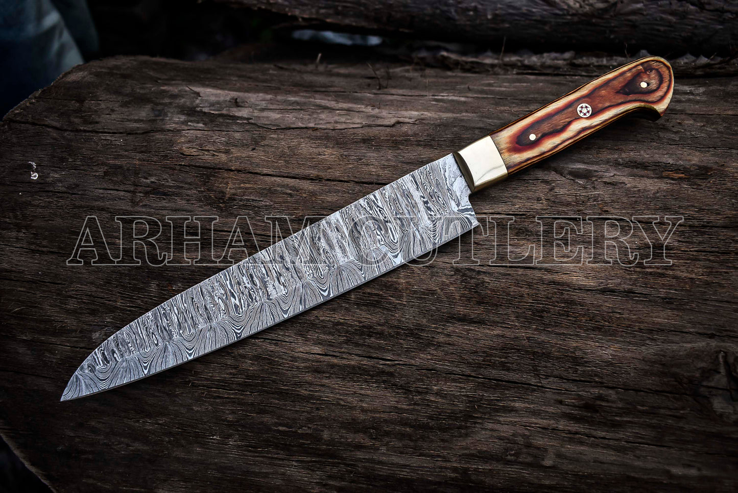 Hand Forged Damascus Steel Kitchen Knife Chef Set With Leather Roll Kit