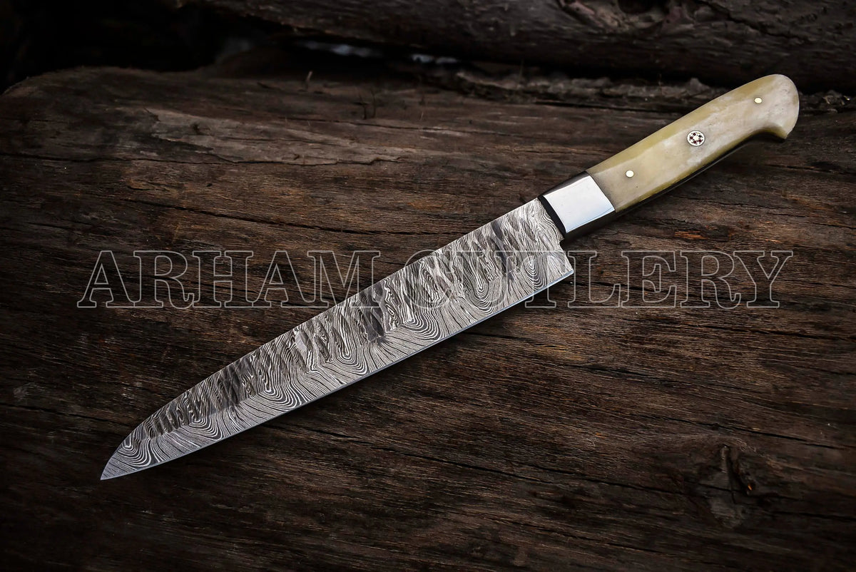 Handmade Damascus Steel Camel Bone Kitchen Knife Chef Set - Arham Cutlery