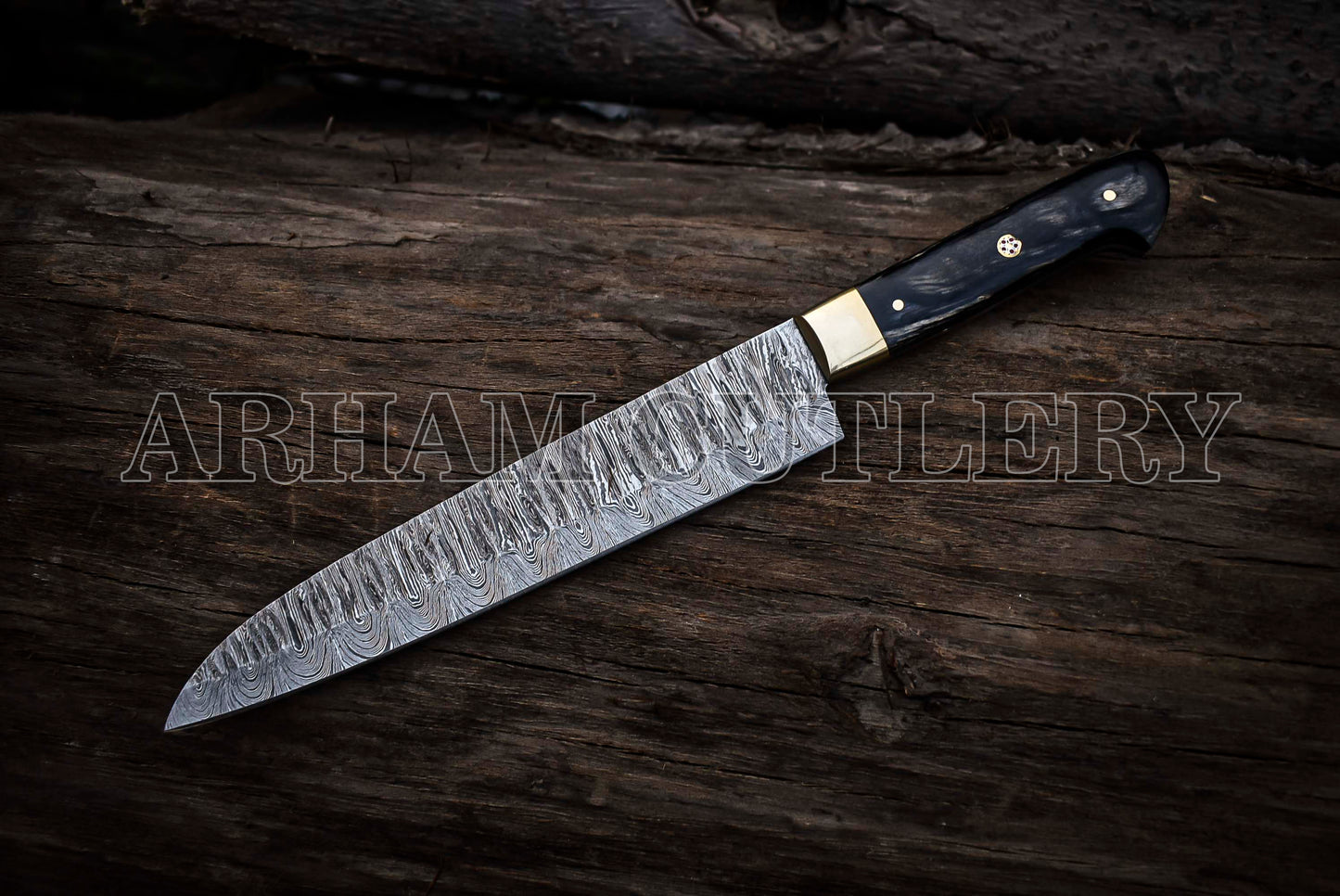 Damascus Steel 5 Pcs Kitchen Knife Chef Set With Leather Roll Kit