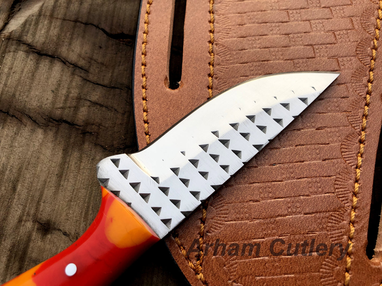 Custom Made Ferrier Rasp File Skinning Knife With Cross Draw Leather Sheath , Arham Cutlery Arham Cutlery