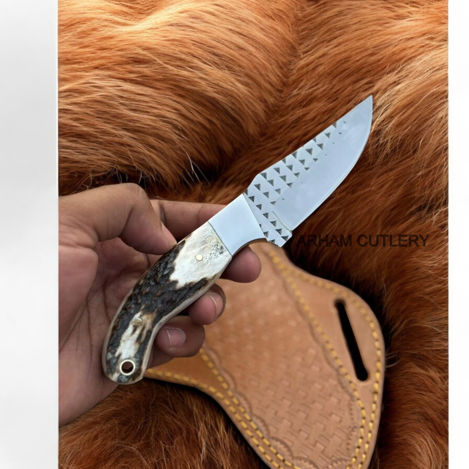 Stag Horn Knife Hand Forged Rasp File Knife