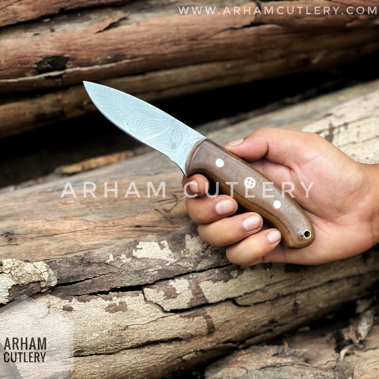 Vagabond Handmade Damascus Steel EDC Knife with Leather Sheath , Best For EDC Lover , Arham Cultery
