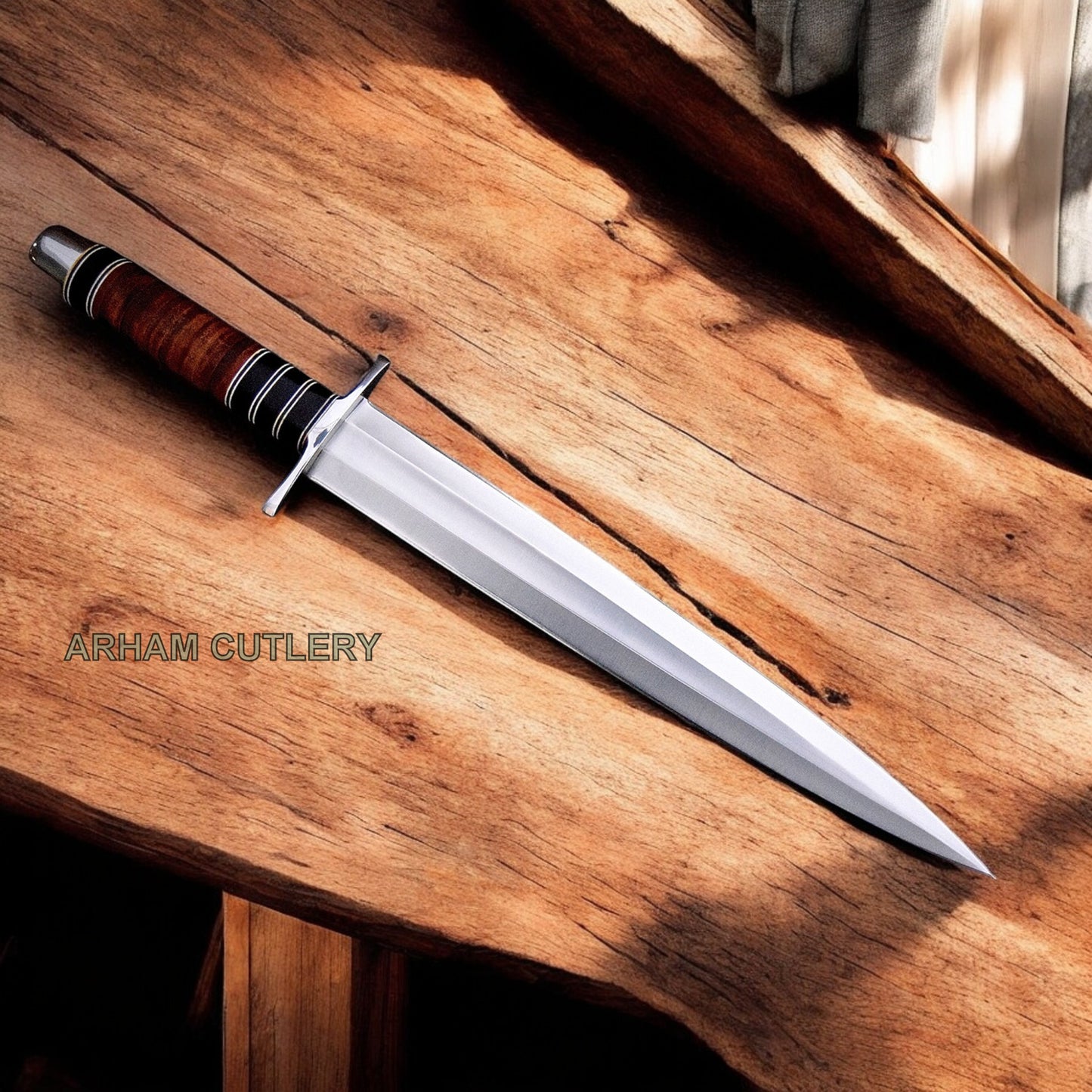 Viking Asger-Spear D2 Stiletto Toothpick Dagger With Leather Sheath Arham Cutlery
