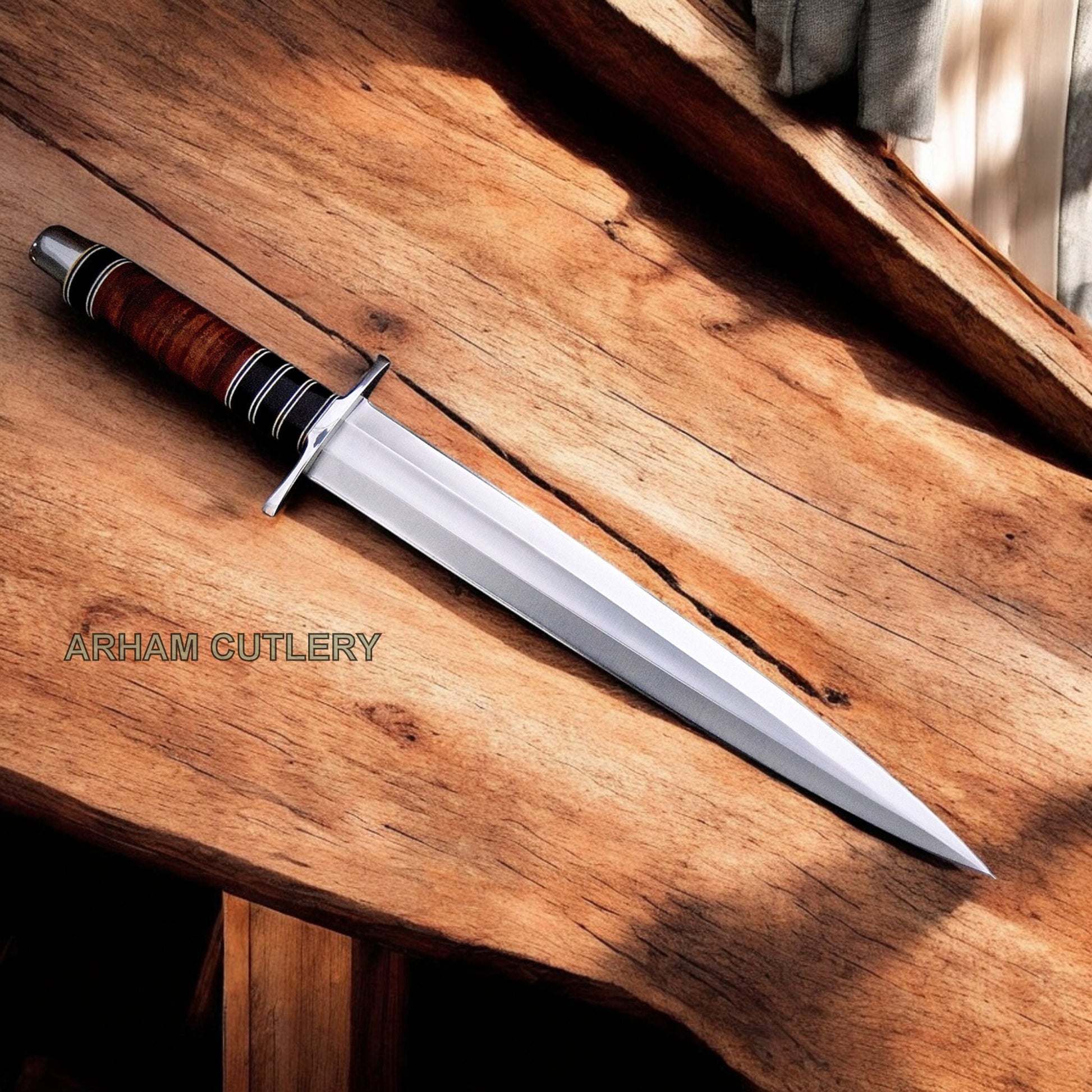 Viking Asger-Spear D2 Stiletto Toothpick Dagger With Leather Sheath Arham Cutlery