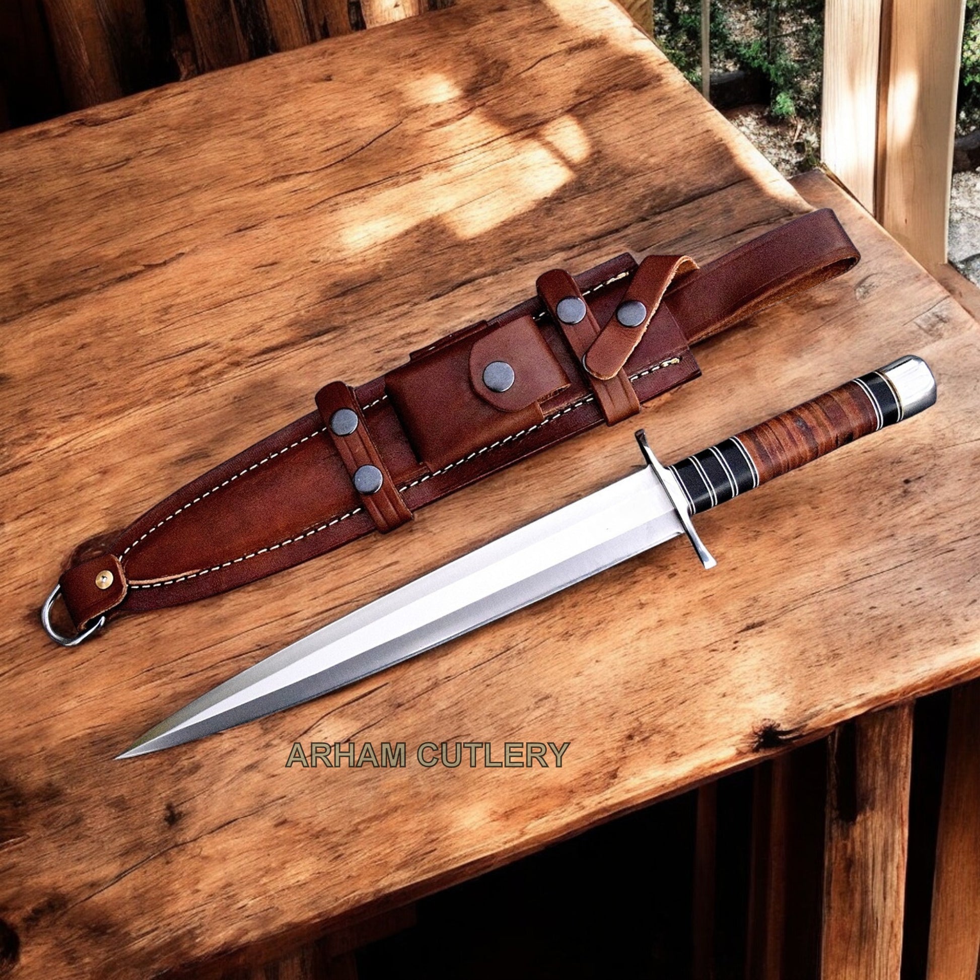 Viking Asger-Spear D2 Stiletto Toothpick Dagger With Leather Sheath