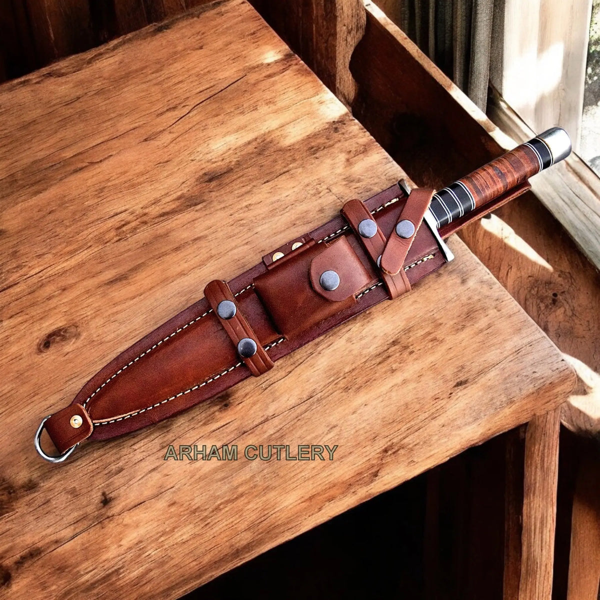 Viking Asger-Spear D2 Stiletto Toothpick Dagger With Leather Sheath