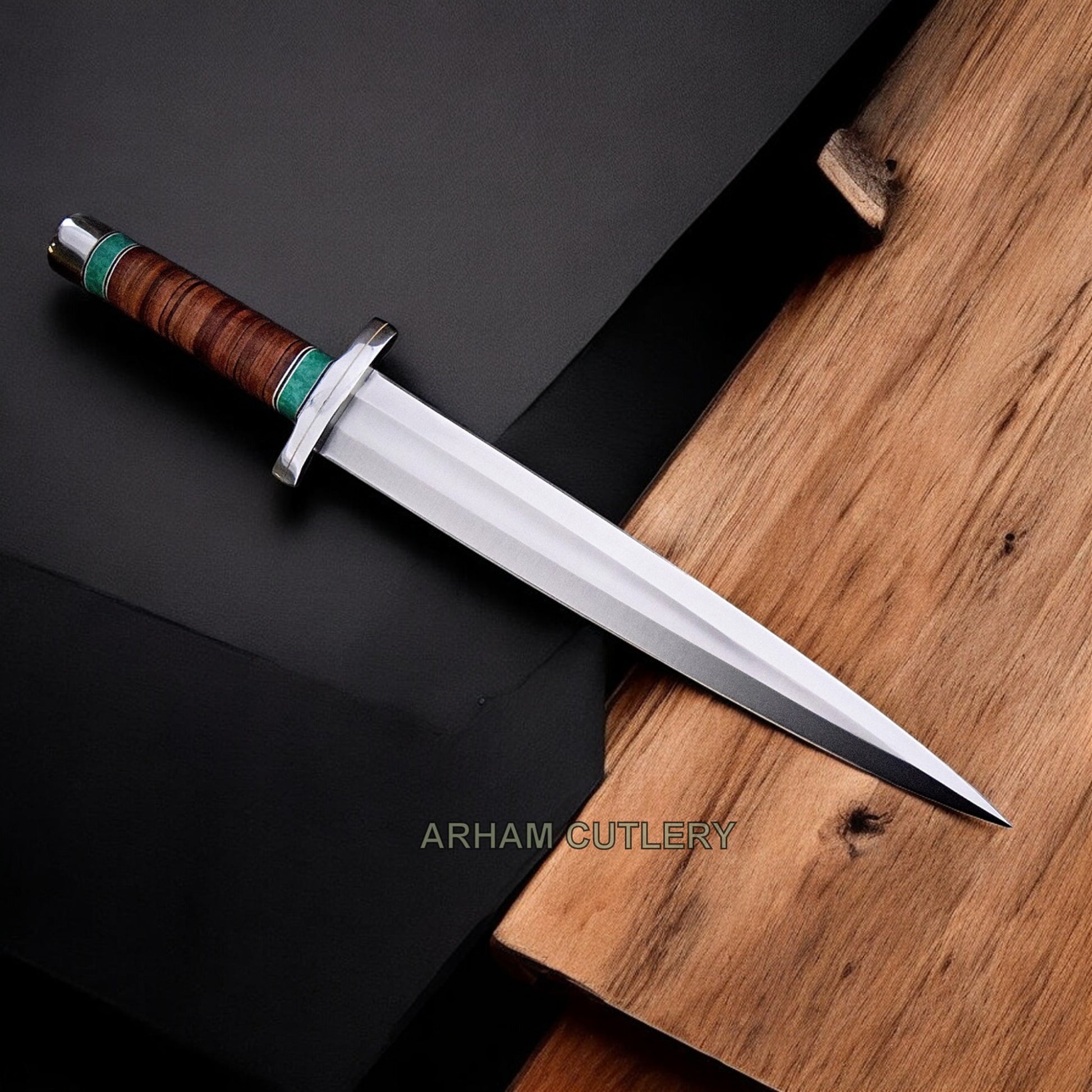 Viking Snake-Eye D2 Toothpick Combat Dagger With Leather Sheath