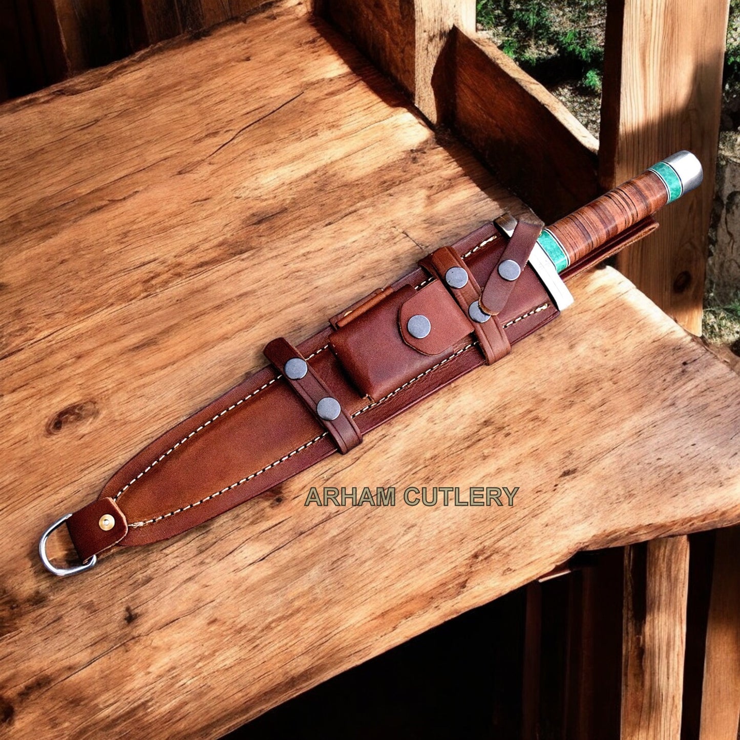 Viking Snake-Eye D2 Toothpick Combat Dagger With Leather Sheath