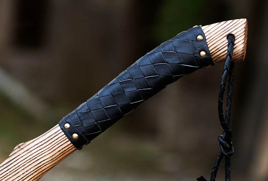 Custom Handforged Carbon Steel Viking Axe Ash Wood Shaft With Leather Sheath , Arham Cutlery - Arham Cutlery