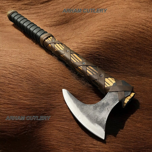 Old Ragnar Viking Axe With Leather Wrap