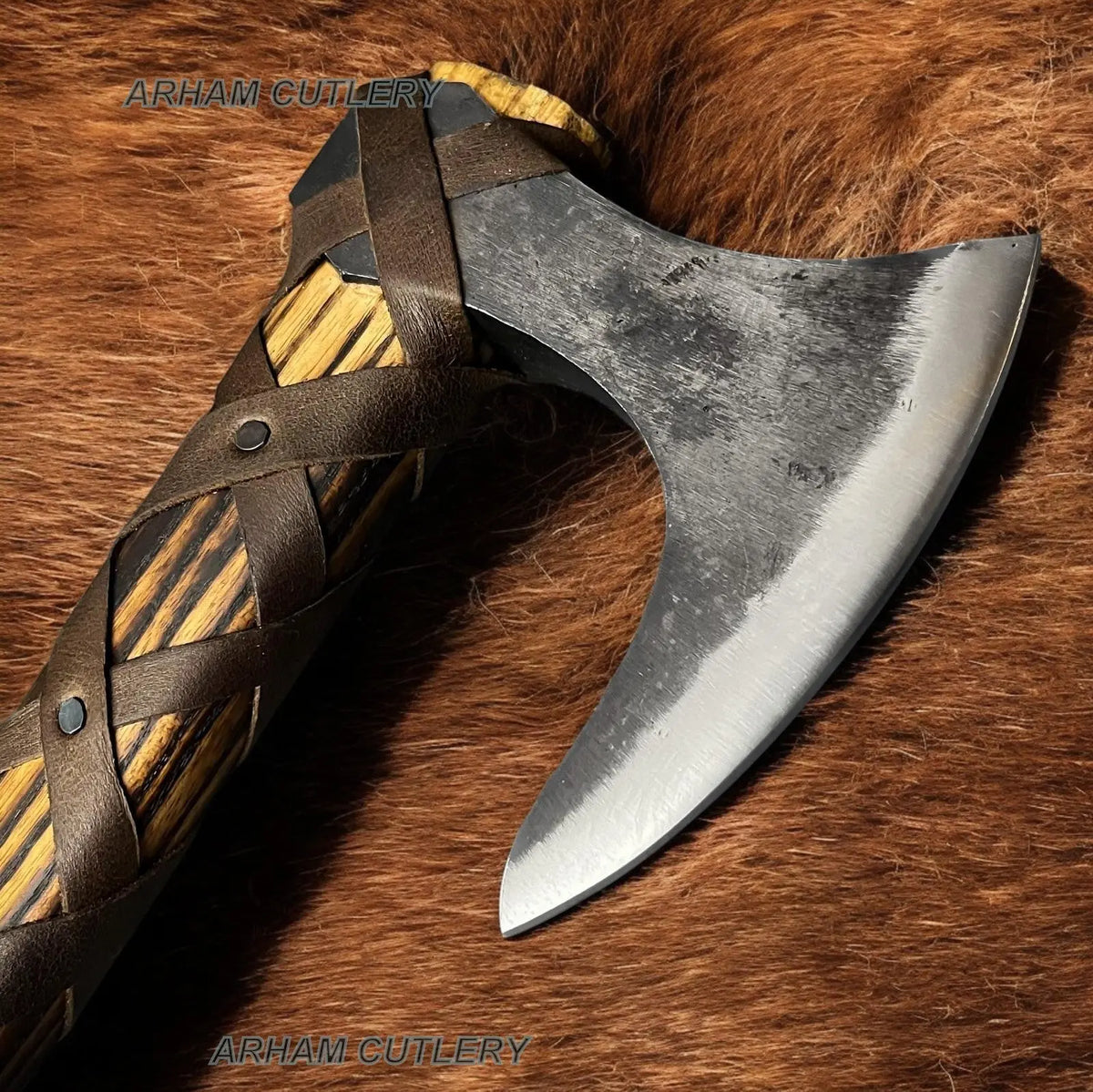 Old Ragnar Viking Axe With Leather Wrap