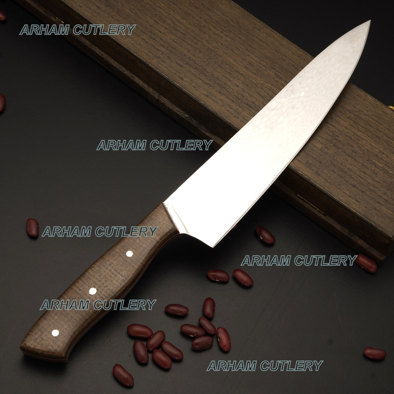 Custom Hand Made D2 Steel High Polish Kitchen Knife With Leather Sheath