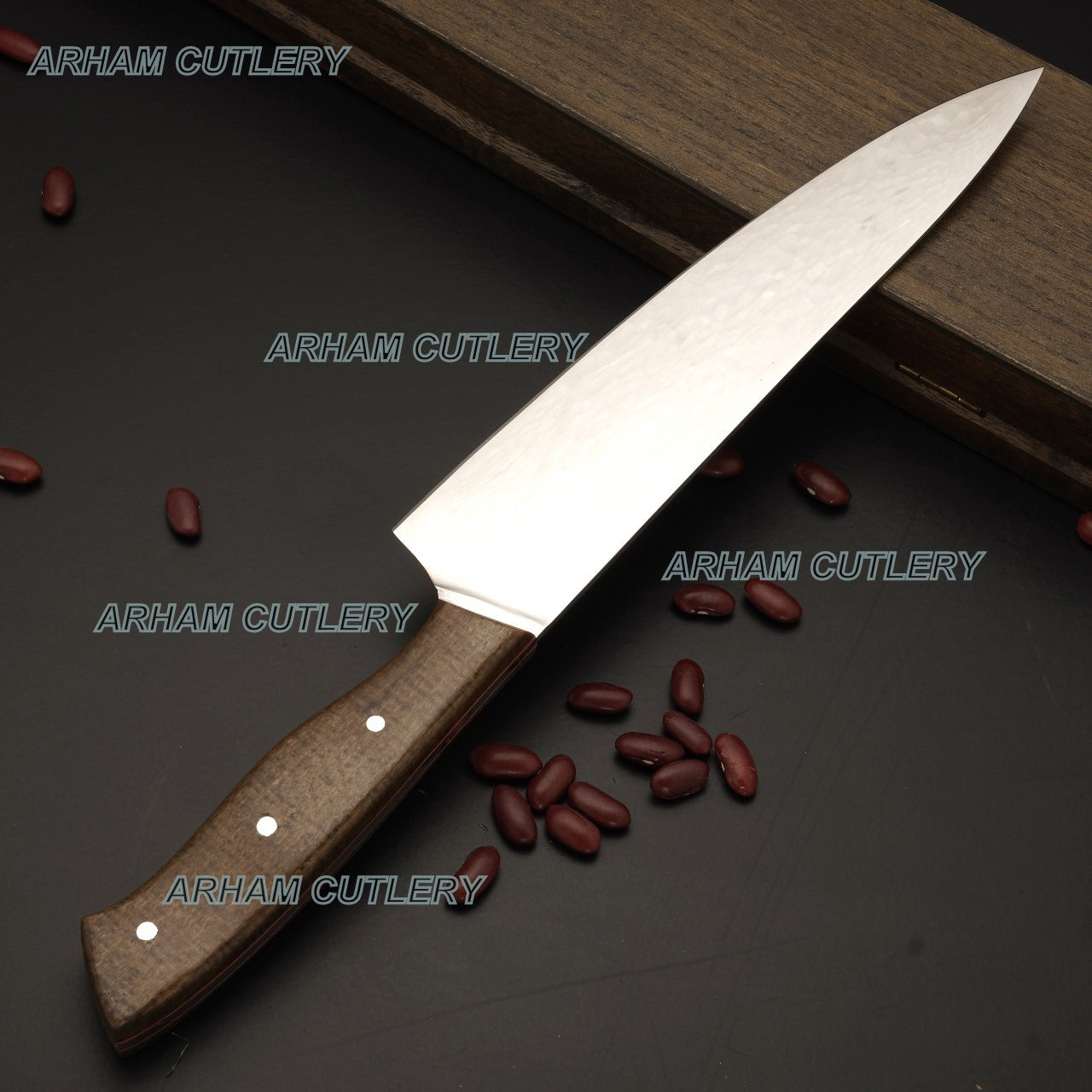 Custom Hand Made D2 Steel High Polish Kitchen Knife With Leather Sheath