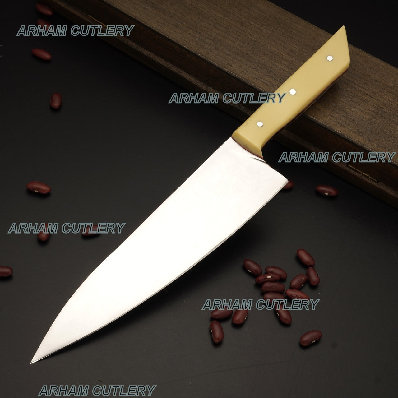 Hand Made D2 Steel Razor Sharp Kitchen Knife Chef Knife With Leather Sheath