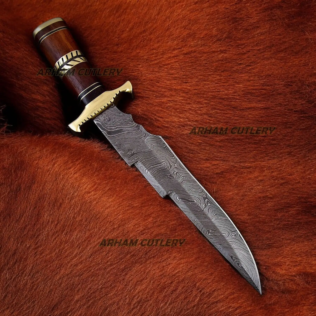 Zig Zag Handmade Damascus Steel Bowie Knife With Leather Sheath