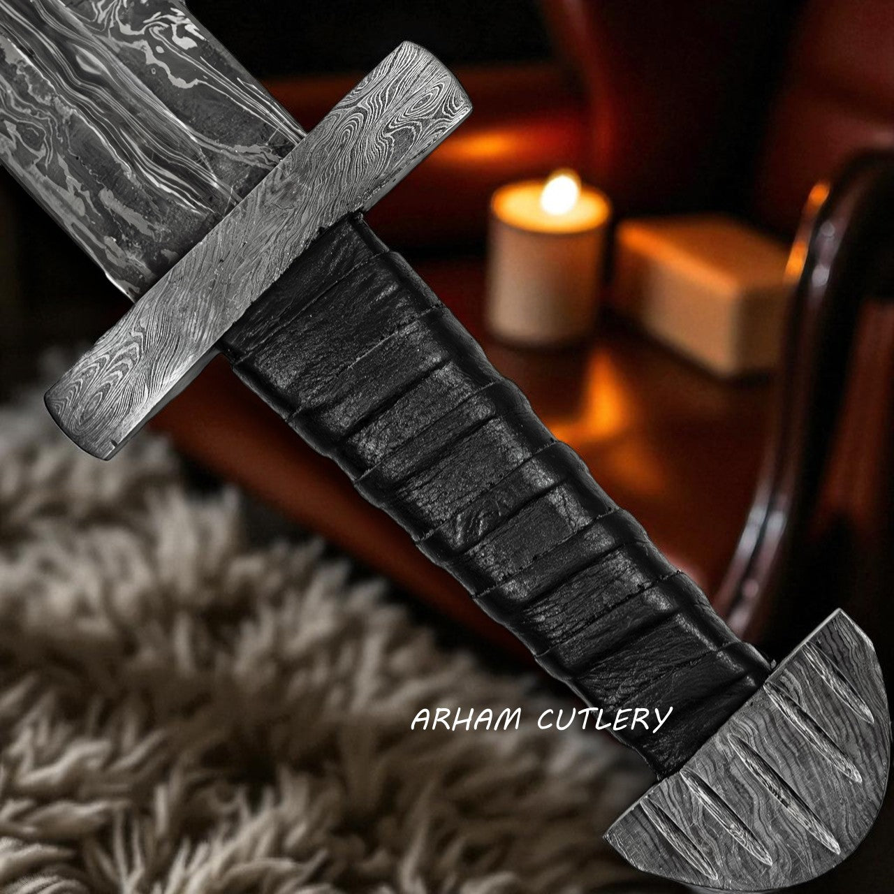 Firestorm Damascus Steel Medieval Sword with Leather Sheath – Arham Cutlery