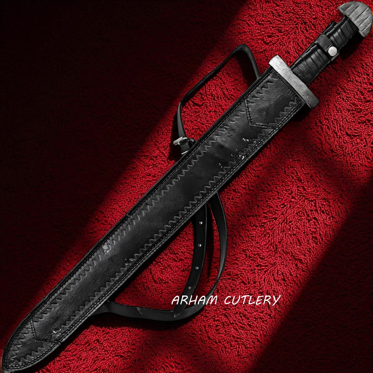 Firestorm Damascus Steel Medieval Sword with Leather Sheath – Arham Cutlery