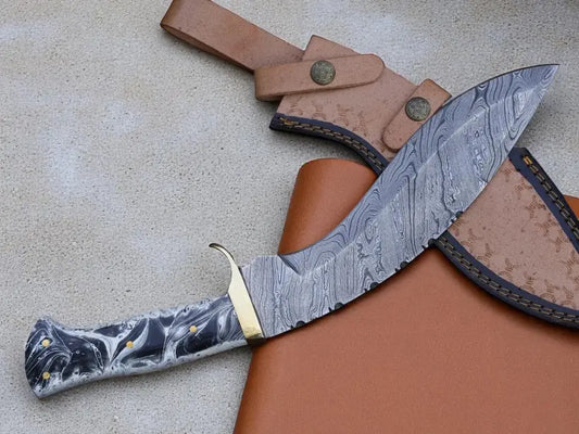 Custom Handmade 512 Layers Damascus Steel Kukri Knife with Resin Handle – Full Tang Hunting & Survival Knife with Leather Sheath Arham Cutlery