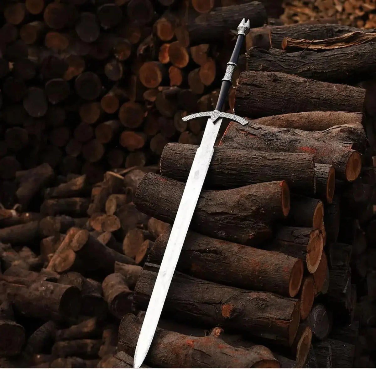 Hand-Forged Damascus Viking Long Sword – 38” Medieval Norse Sword with Scabbard | Arham Cutlery - Arham Cutlery