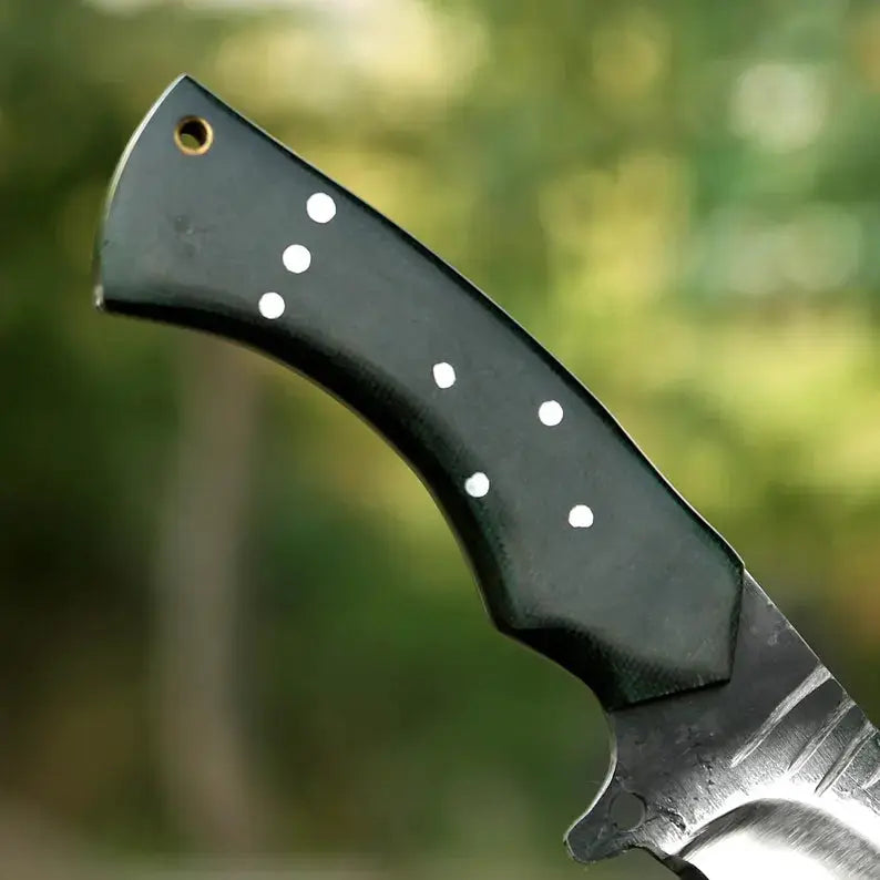 Arham Cutlery Handcrafted J2 Steel Hunting Machete – Curved 18.5” Full Tang Blade with Green Micarta Handle & Leather Sheath - Arham Cutlery