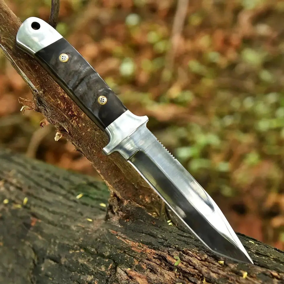 Handmade 440C Steel Hunting Knife with Sheep Horn Handle & Leather Sheath | Arham Cutlery - Arham Cutlery