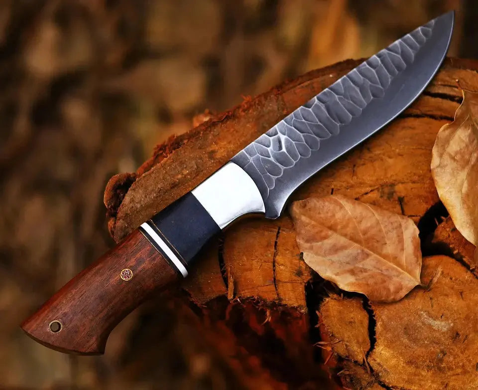 Arham Cutlery Custom Handmade Carbon Steel Hunting Knife – 11” Artisan Blade with Bone & Wood Handle and Leather Sheath - Arham Cutlery