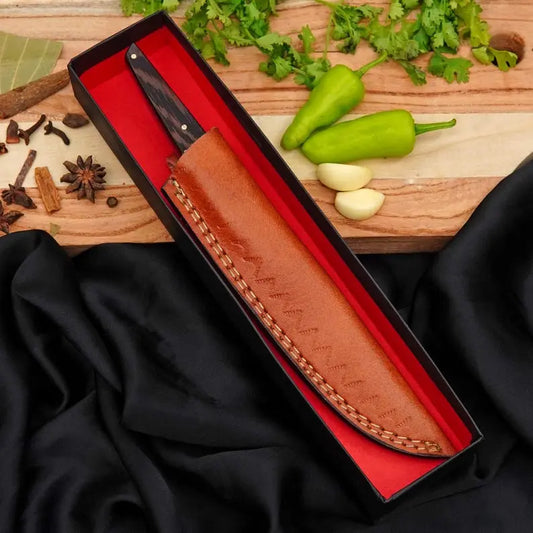 Custom Copper Damascus Kitchen Knife | Handmade 440C Steel Chef Knife with Wenge Wood Handle Arham Cutlery