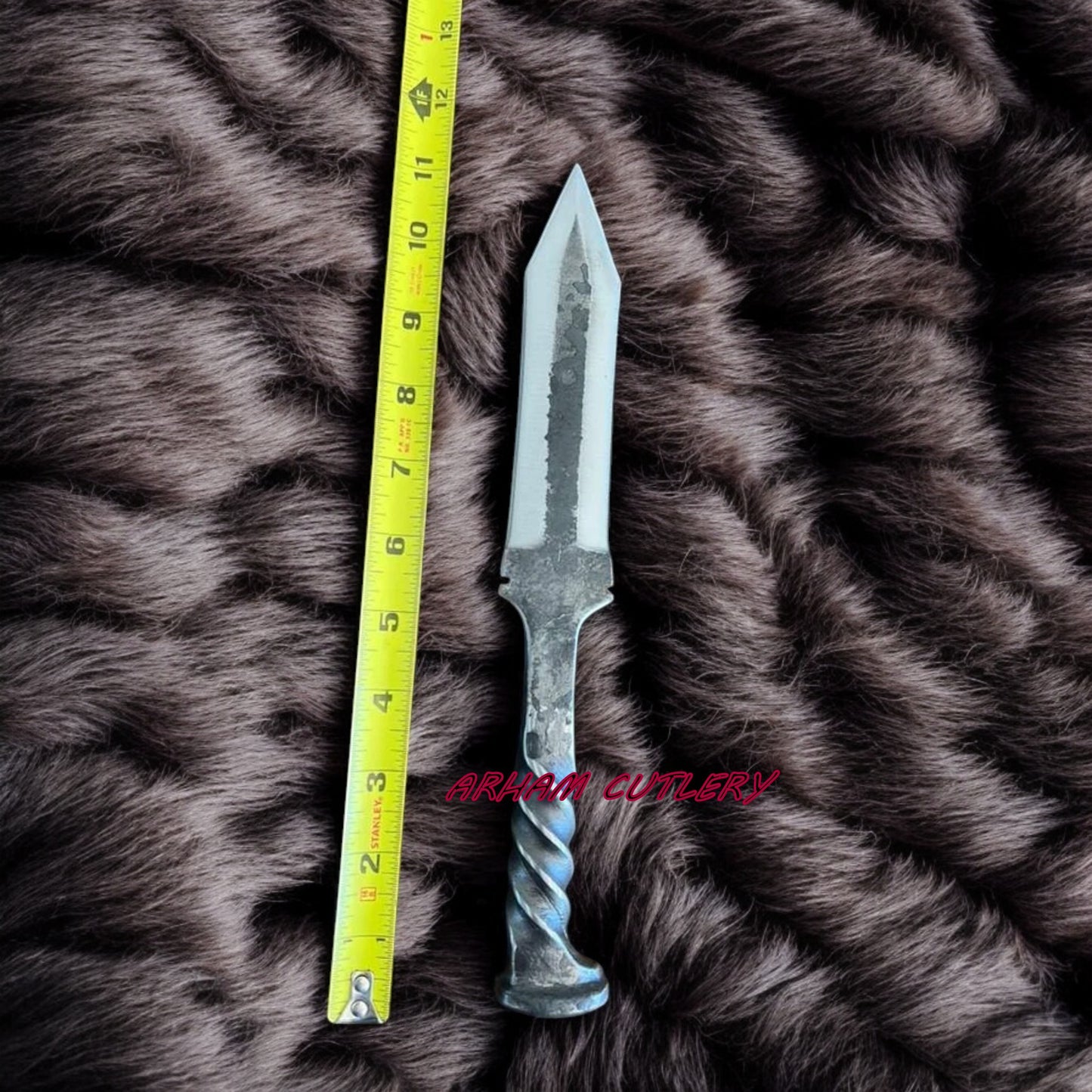Heavy Duty Handmade D2 Railroad Dagger with Leather Sheath | 11.5” Custom Forged | Arham Cutlery