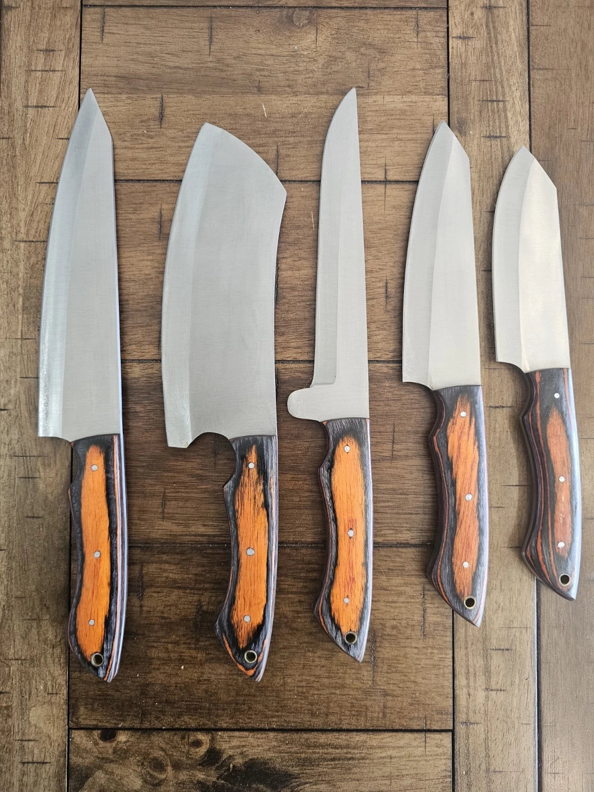 Handmade D2 Steel 5-Piece Chef Knife Set with Wood Handles & Leather Carry Bag | Arham Cutlery