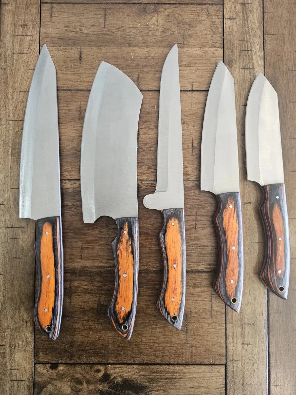 Handmade D2 Steel 5-Piece Chef Knife Set with Wood Handles & Leather Carry Bag | Arham Cutlery - Arham Cutlery