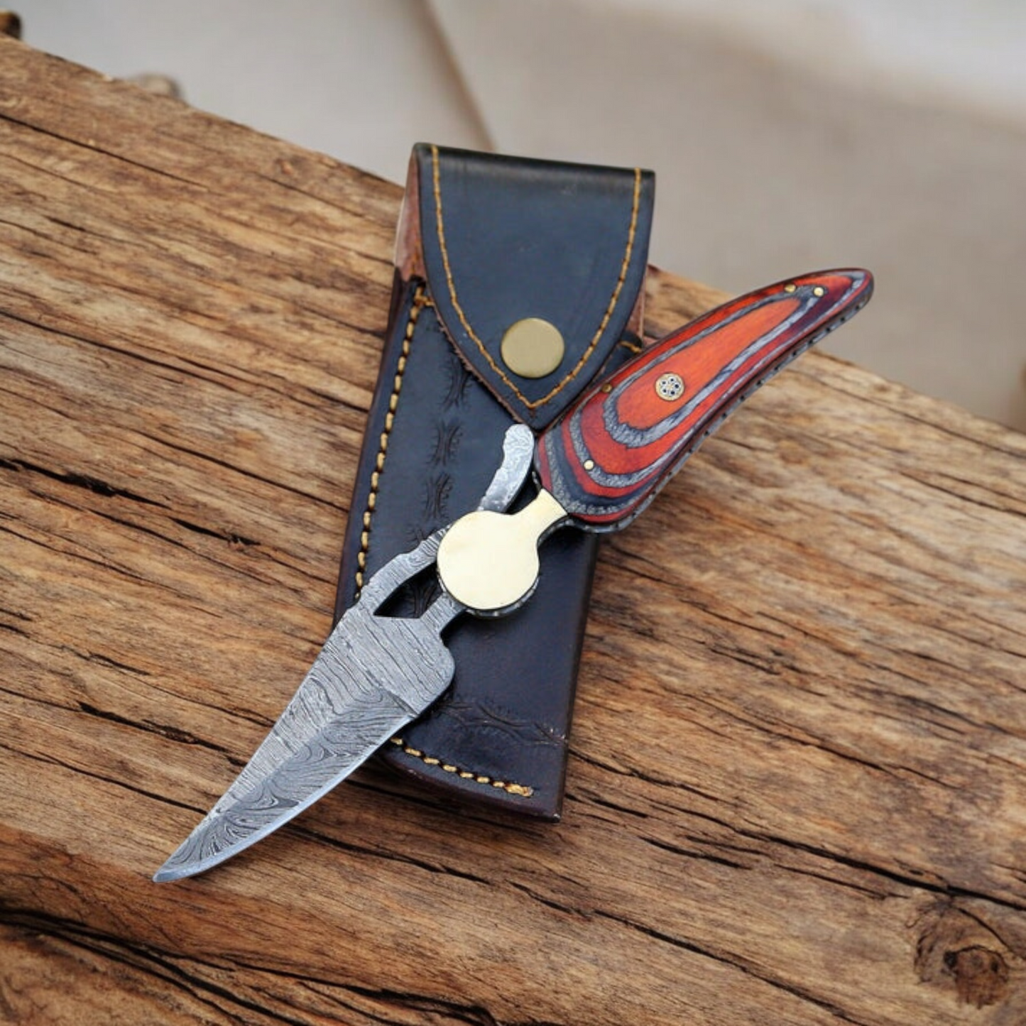 Handmade Damascus Pocket Knife with Exotic Wood Handle | Arham Cutlery