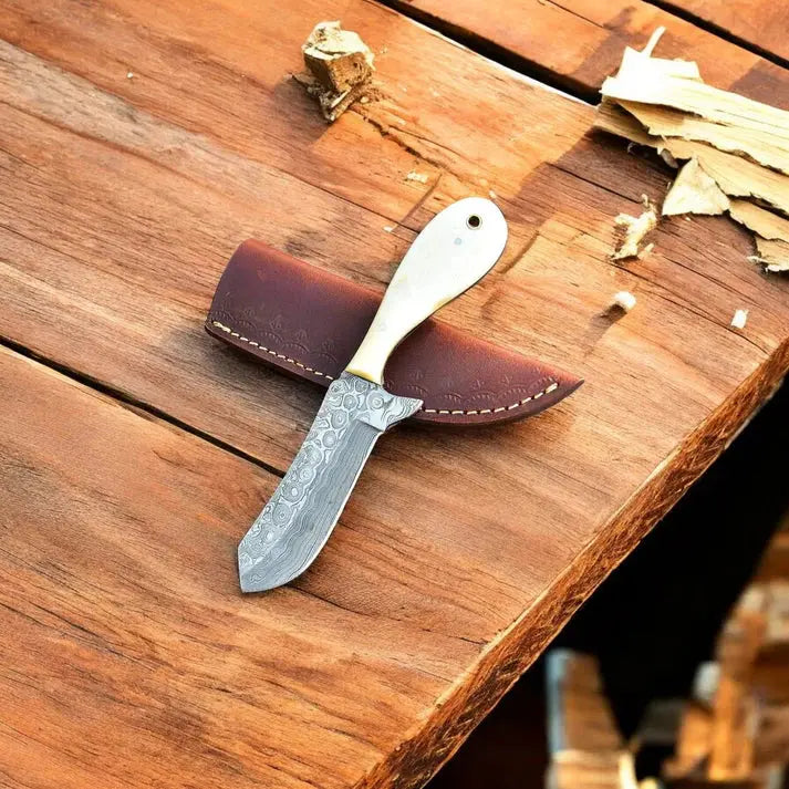 Arham Cutlery Handmade Damascus Ranch Knife – Cowboy Spirit Fixed Blade with Bone Handle - Arham Cutlery