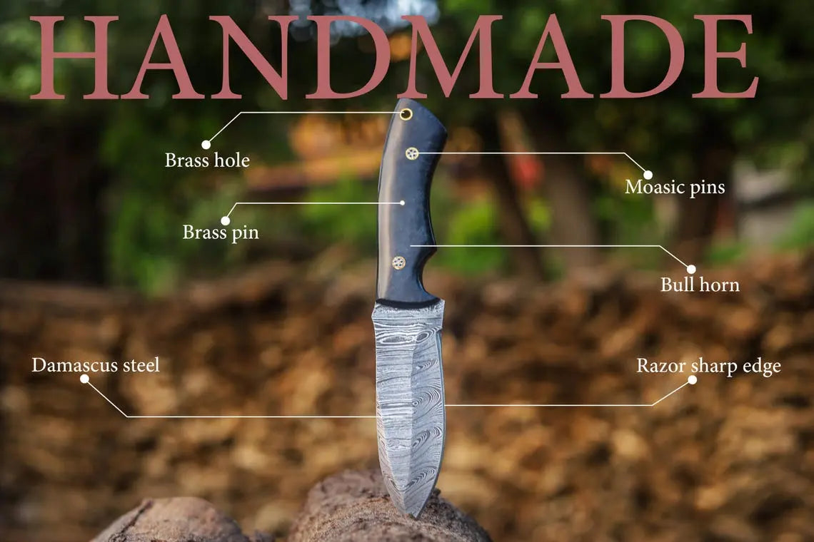 Handmade Damascus Steel Skinner Knife with Resin Handle & Leather Sheath | Arham Cutlery - Arham Cutlery