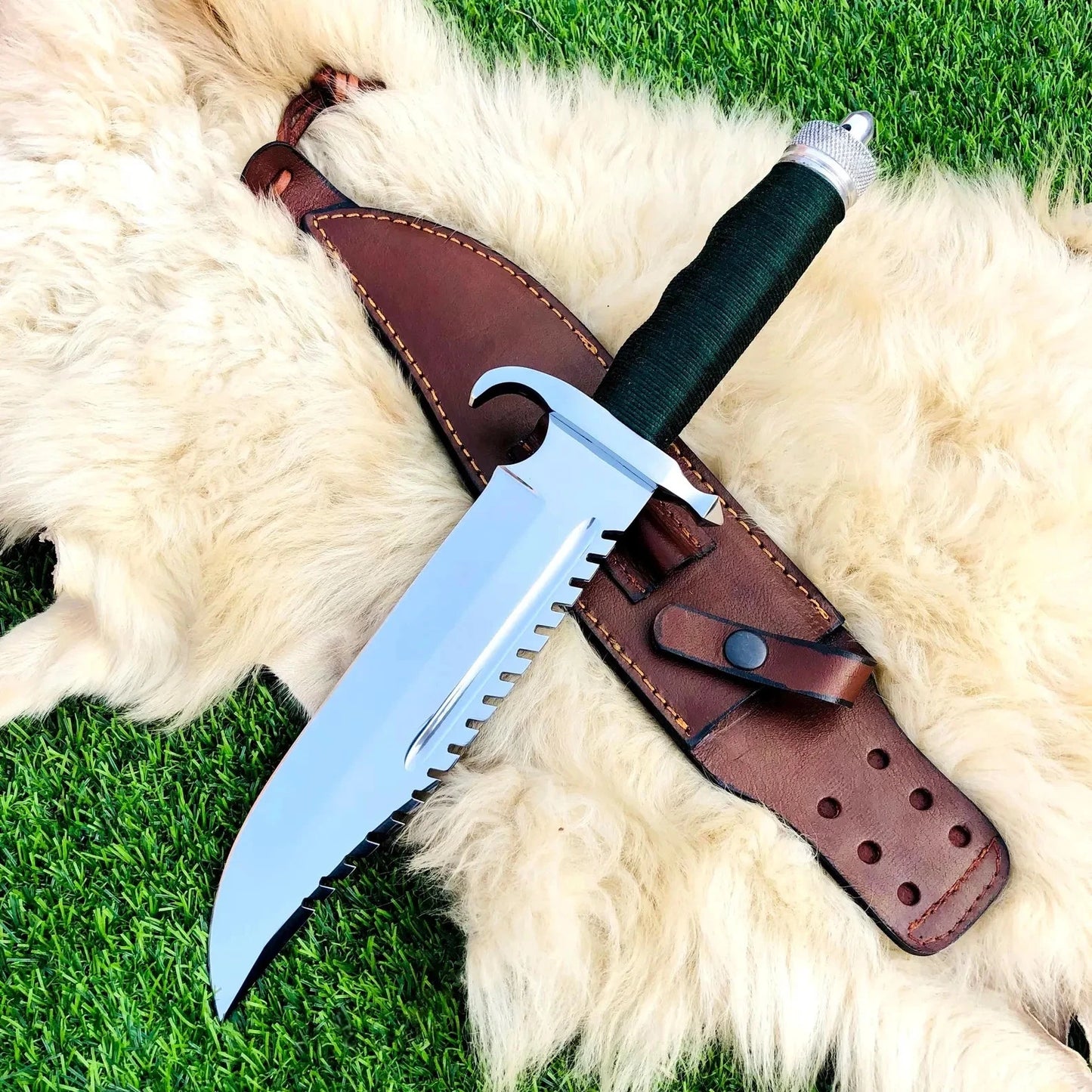 Handmade Tactical Bowie Survival Knife – Full Tang Spring Steel Blade with Leather Sheath | Arham Cutlery
