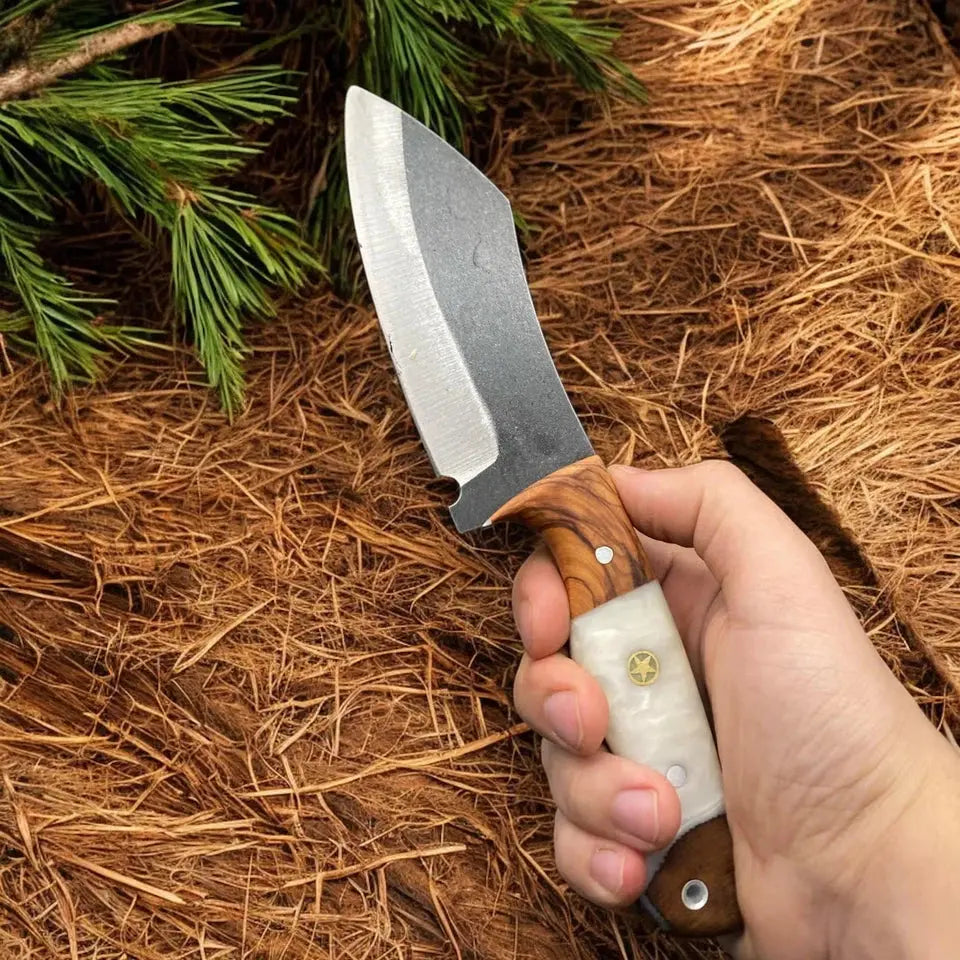 Handmade Tanto Bushcraft Knife – High Carbon Steel Full Tang Blade with Resin & Walnut Handle | Arham Cutlery - Arham Cutlery