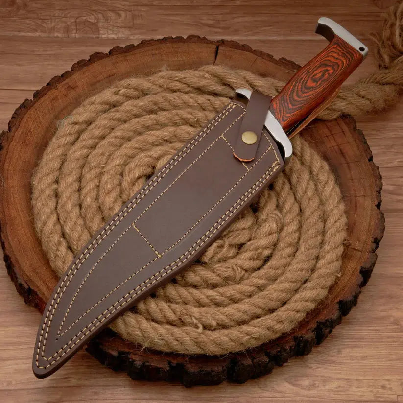 Custom Handmade 17" Damascus Steel Rambo Bowie Knife – Full Tang Hunting & Survival Knife with Leather Sheath Arham Cutlery