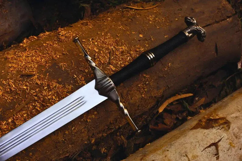 Handmade Witcher Inspired Stainless Steel Sword with Black Hardwood Scabbard – 43" Fantasy Collector Sword Arham Cutlery