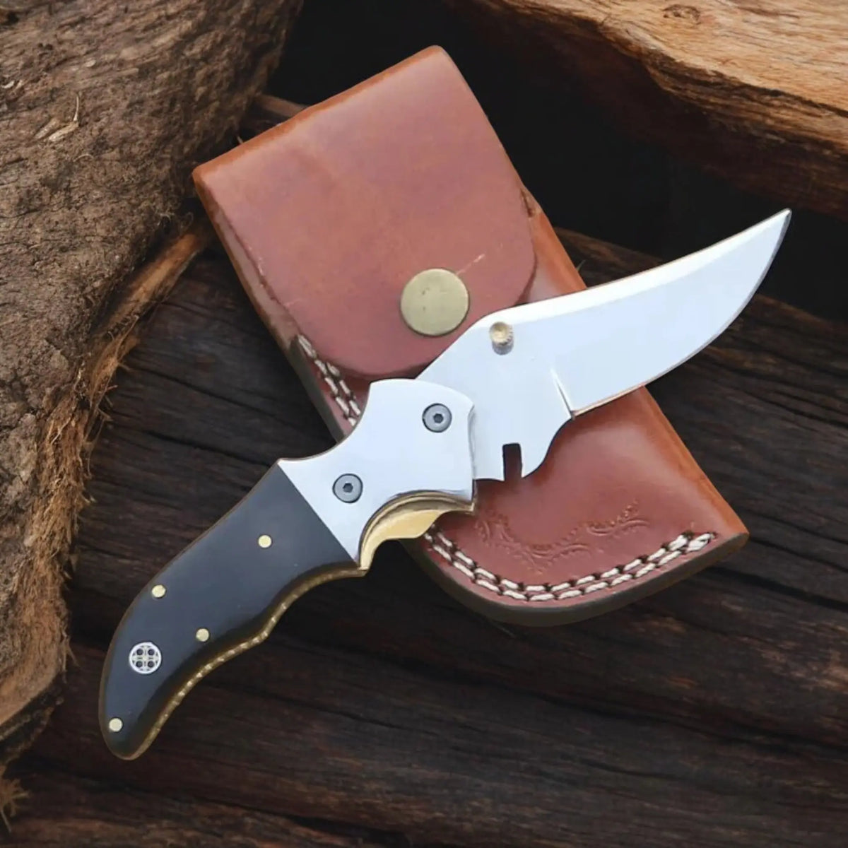 Stainless Steel Folding Pocket Knife – Camping EDC with G10 Handle & Leather Sheath | Arham Cutlery - Arham Cutlery
