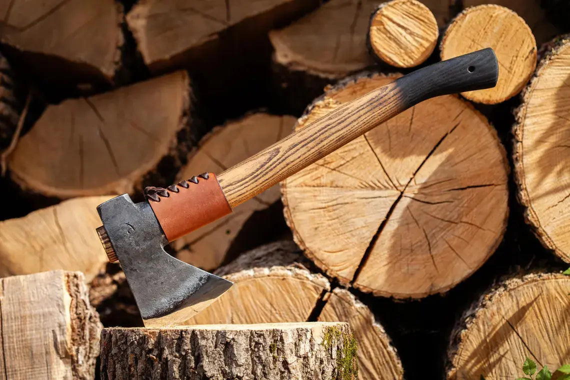 Arham Cutlery Trailblazer Forged Axe – Carbon Steel Camping Hatchet with Hammer Back & Leather Case Arham Cutlery