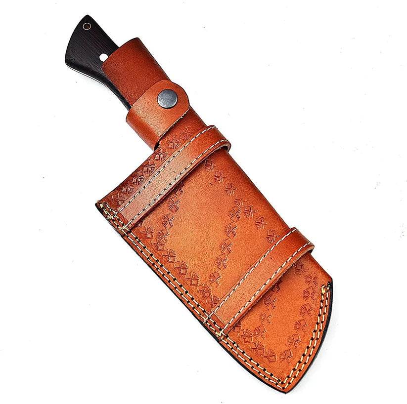 Custom Forged Damascus Serbian Chef Cleaver with Wenge Wood Handle & Leather Sheath | Handmade Butcher Chopper Knife Arham Cutlery