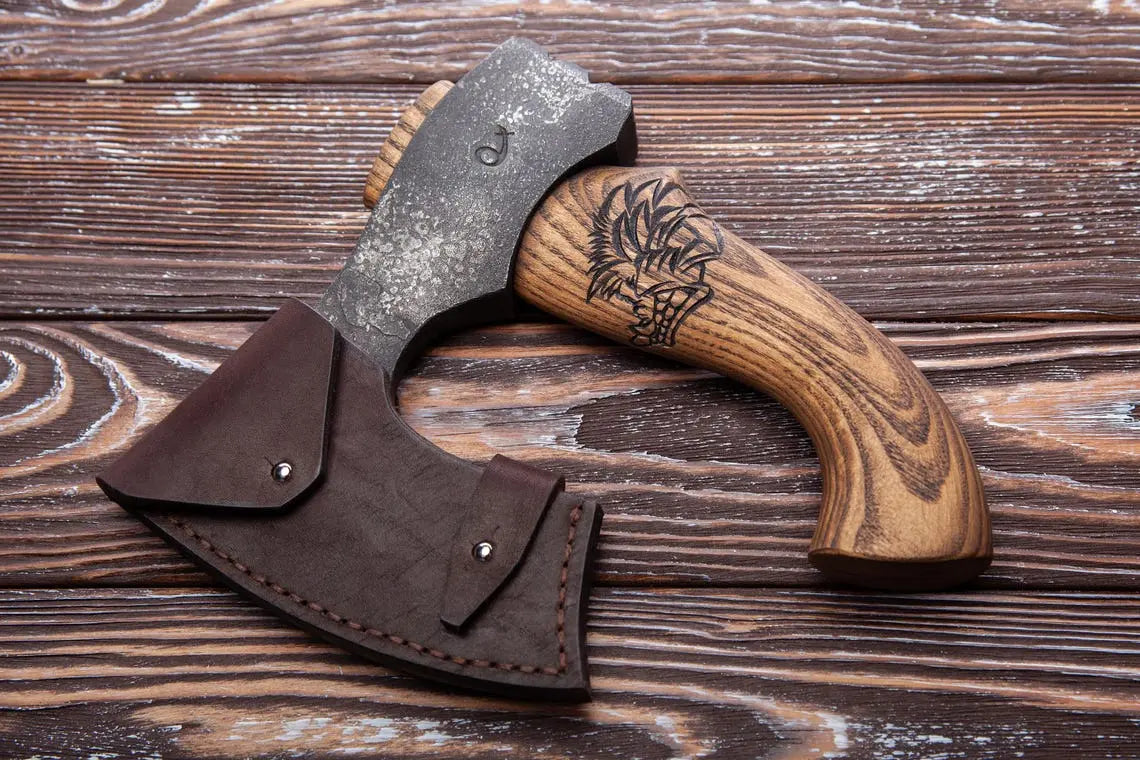 Arham Cutlery Mini Norse Hatchet – Handmade Bearded Viking Axe with Carved Wooden Grip Arham Cutlery