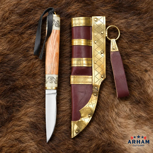 Birka Valknut Small Viking Knife – Carbon Steel Wood & Bone Handle Arham Cutlery