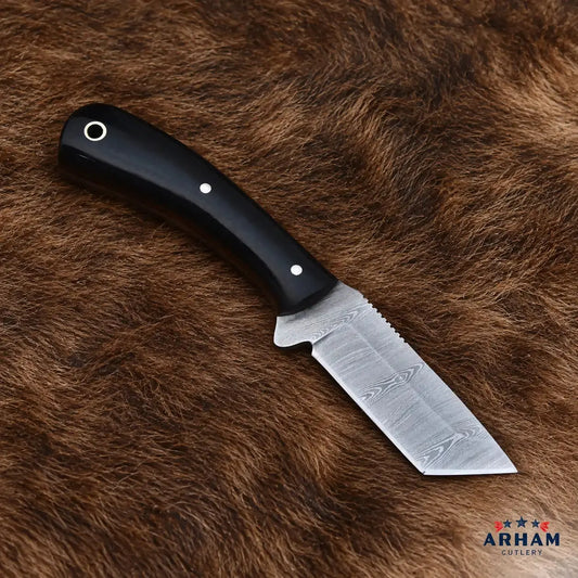 Blackforge Talon Damascus Tanto Knife – Black Burlap Micarta Handle Arham Cutlery